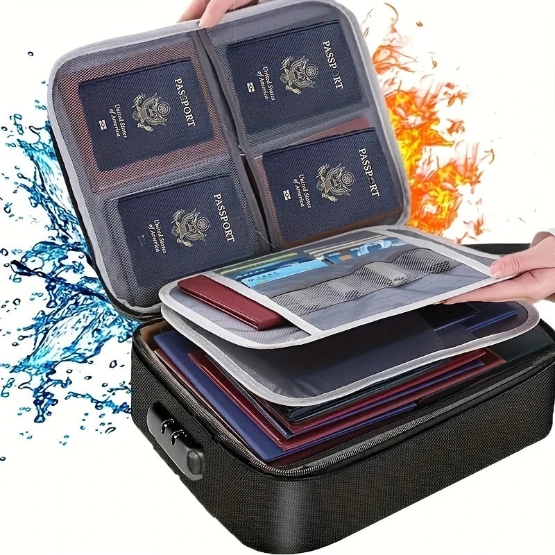 3-Layer Document Organizer with Lock - Water-Resistant Travel File Storage Case