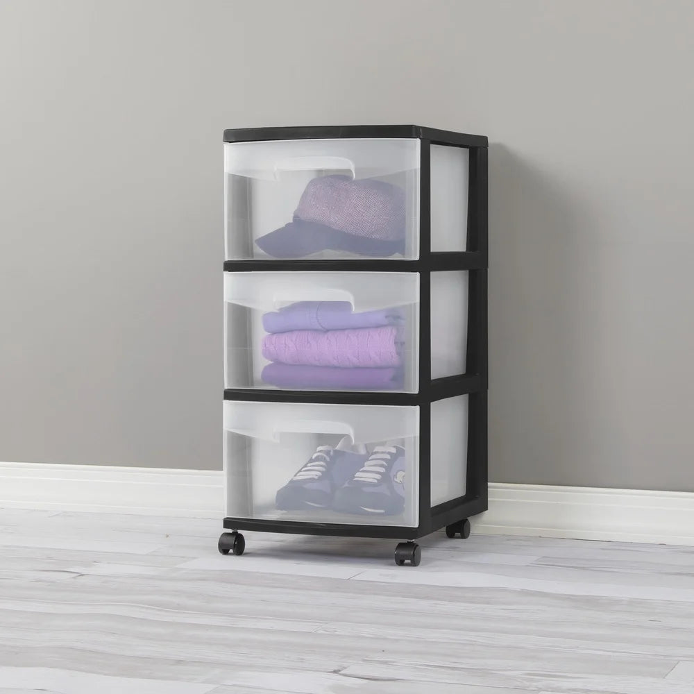 3-Drawer Rolling Storage Cart - Clear Plastic Organizer for Bedroom, Kitchen & Bathroom