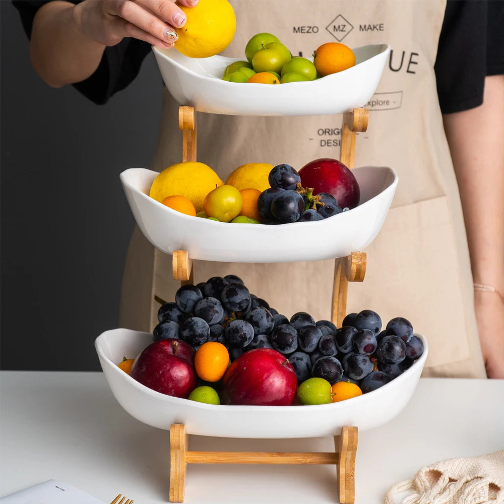 3-Tier Fruit Plate Stand - Modern Serving Dish for Snacks, Dried Fruit & Desserts