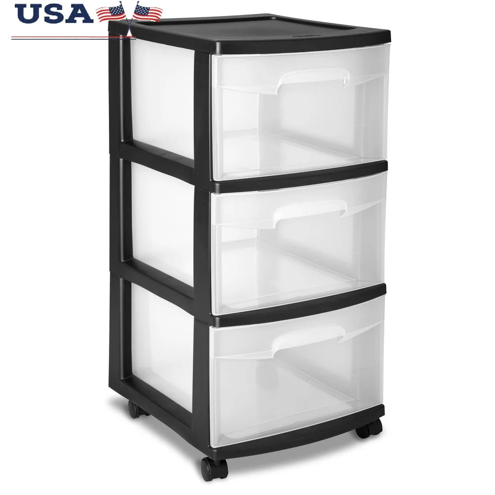 3-Drawer Rolling Storage Cart - Clear Plastic Organizer for Bedroom, Kitchen & Bathroom