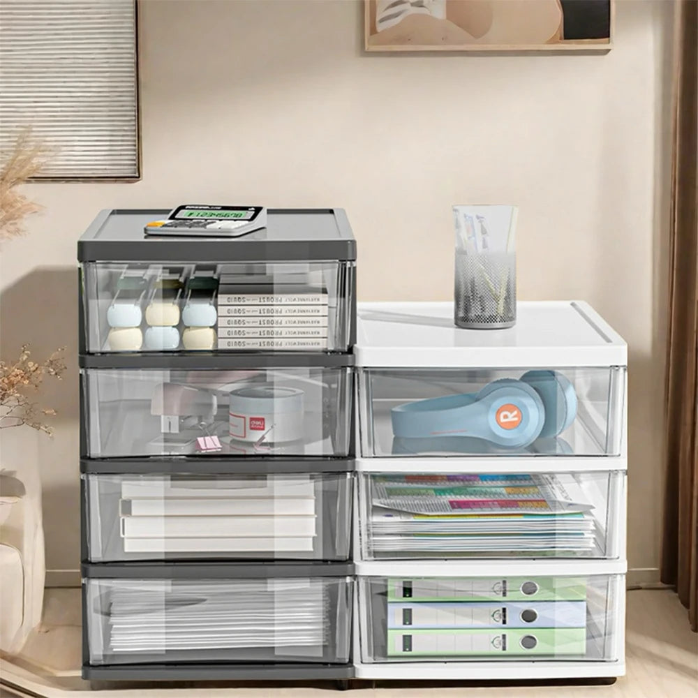 Desktop Storage Box with Drawers - 2-6 Layer Stackable Organizer for Office & Home