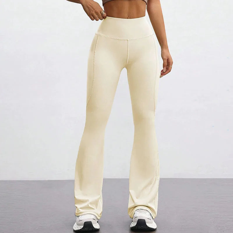 High Waisted Hip Lifting Fitness Exercise Leggings Naked Tight Elastic Yoga Bell-Bottoms Leggings Outdoor Running Sports Pants