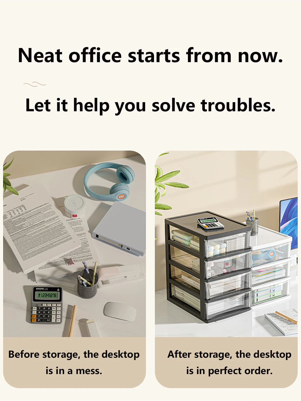 2-6 Layers small Desktop Storage Box with Drawer Heightened Table Organizer Plastic Office storage cabinet  for home Stationery