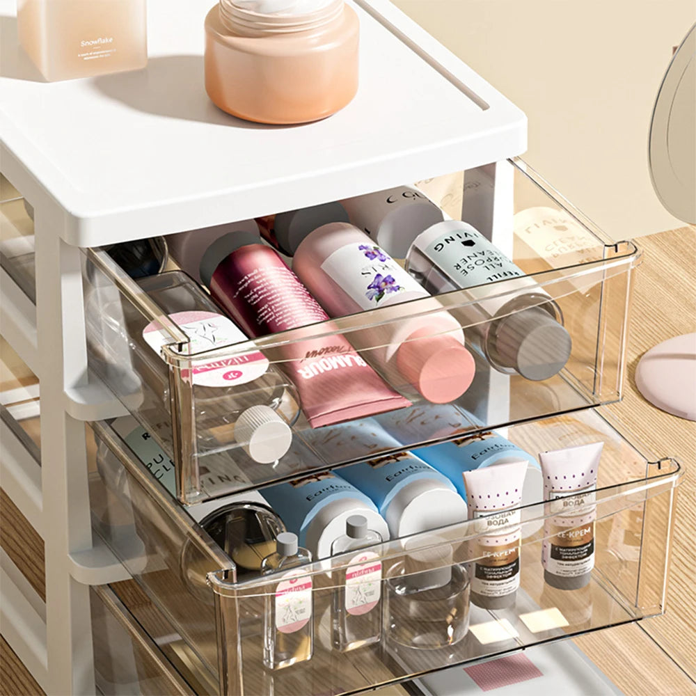 Desktop Storage Box with Drawers - 2-6 Layer Stackable Organizer for Office & Home