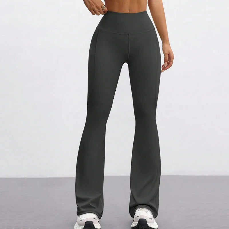 High Waisted Hip Lifting Fitness Exercise Leggings Naked Tight Elastic Yoga Bell-Bottoms Leggings Outdoor Running Sports Pants