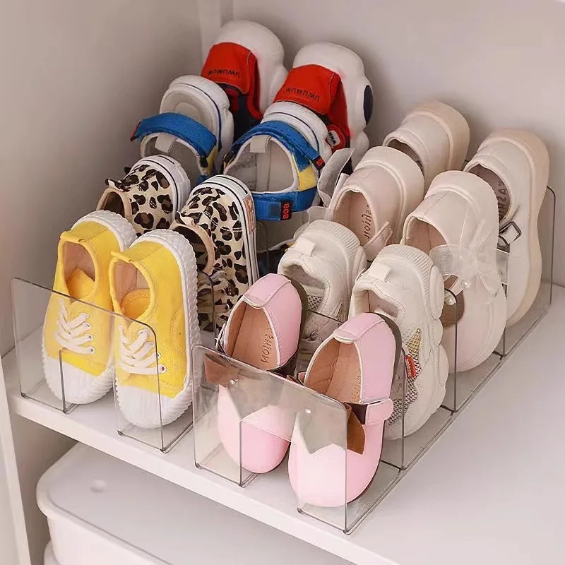Clear Acrylic Kids Shoe Organizer - 4-Compartment Baby Shoe Storage Rack