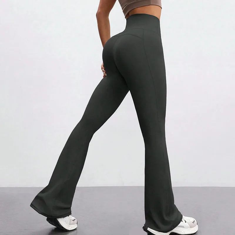 High Waisted Hip Lifting Fitness Exercise Leggings Naked Tight Elastic Yoga Bell-Bottoms Leggings Outdoor Running Sports Pants