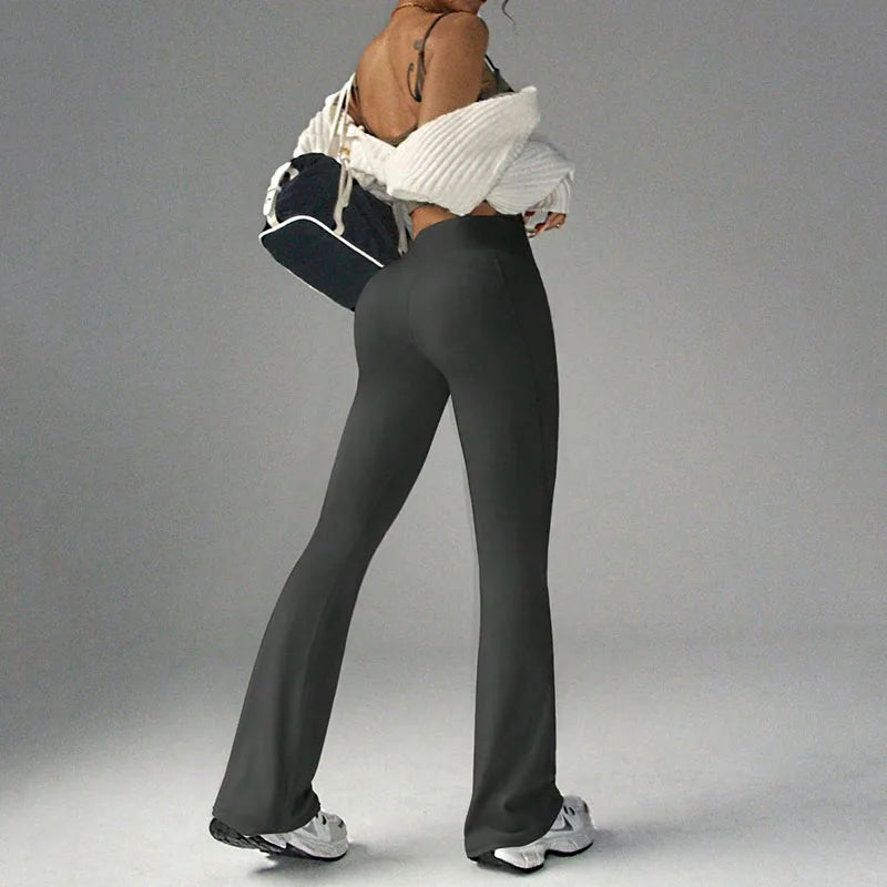 High Waisted Hip Lifting Fitness Exercise Leggings Naked Tight Elastic Yoga Bell-Bottoms Leggings Outdoor Running Sports Pants