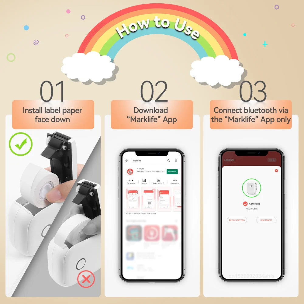 Adhesive Label Printer Marklife P12 Portable Labeler Inkless Thermal Printer with P12 Label Stickers Printer Bag Bluetooth Maker
