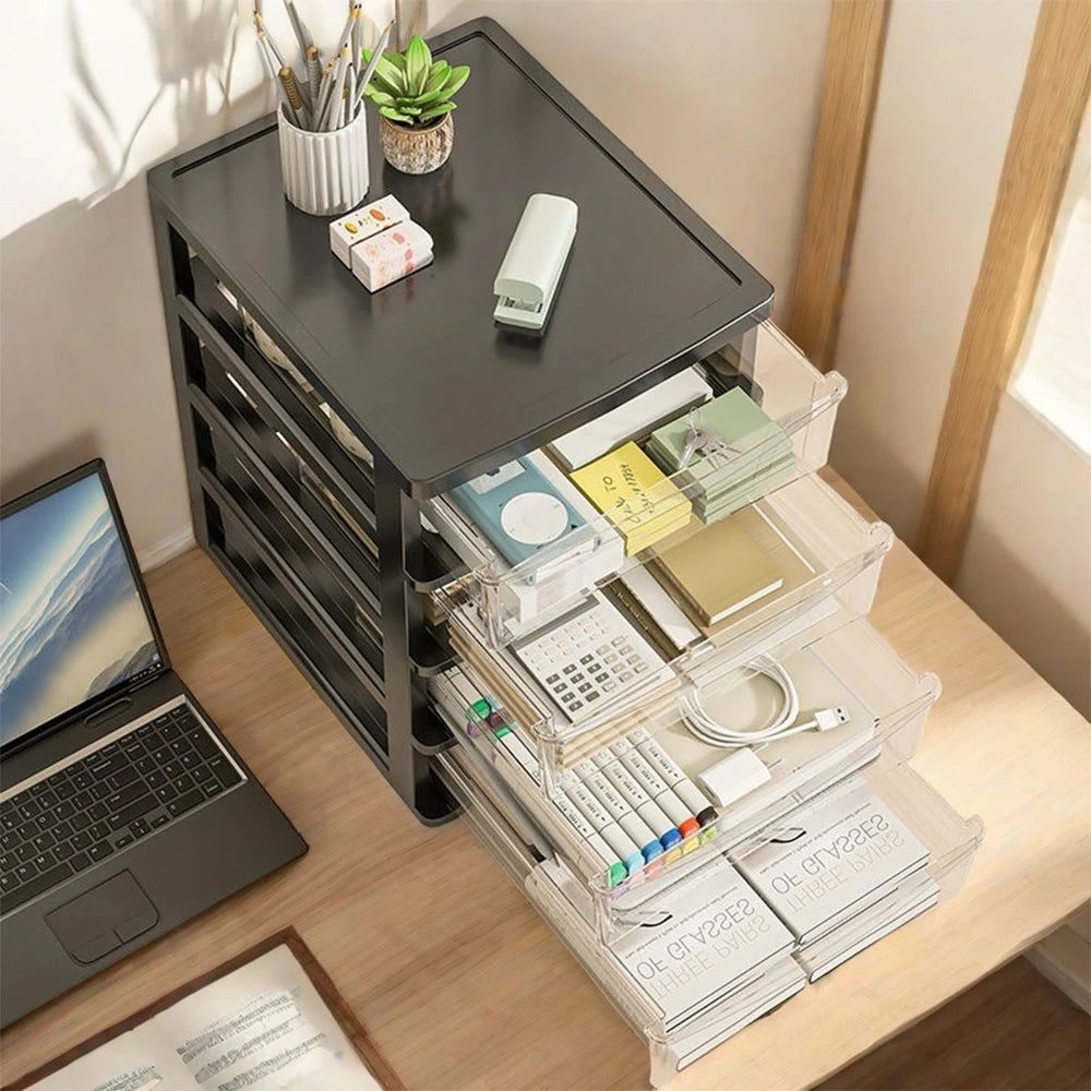 2-6 Layers small Desktop Storage Box with Drawer Heightened Table Organizer Plastic Office storage cabinet  for home Stationery