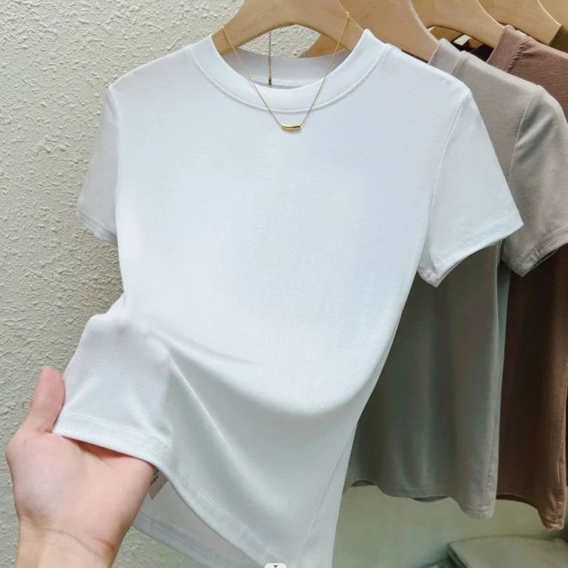 Fashion Women T Shirt Street Sexy Slim Casual T-Shirt Solid Plus Size Top Tees Summer Crew Neck Short Sleeve Women's Clothing
