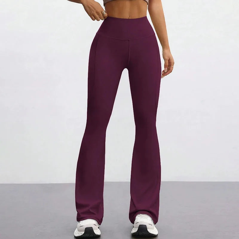 High Waisted Hip Lifting Fitness Exercise Leggings Naked Tight Elastic Yoga Bell-Bottoms Leggings Outdoor Running Sports Pants