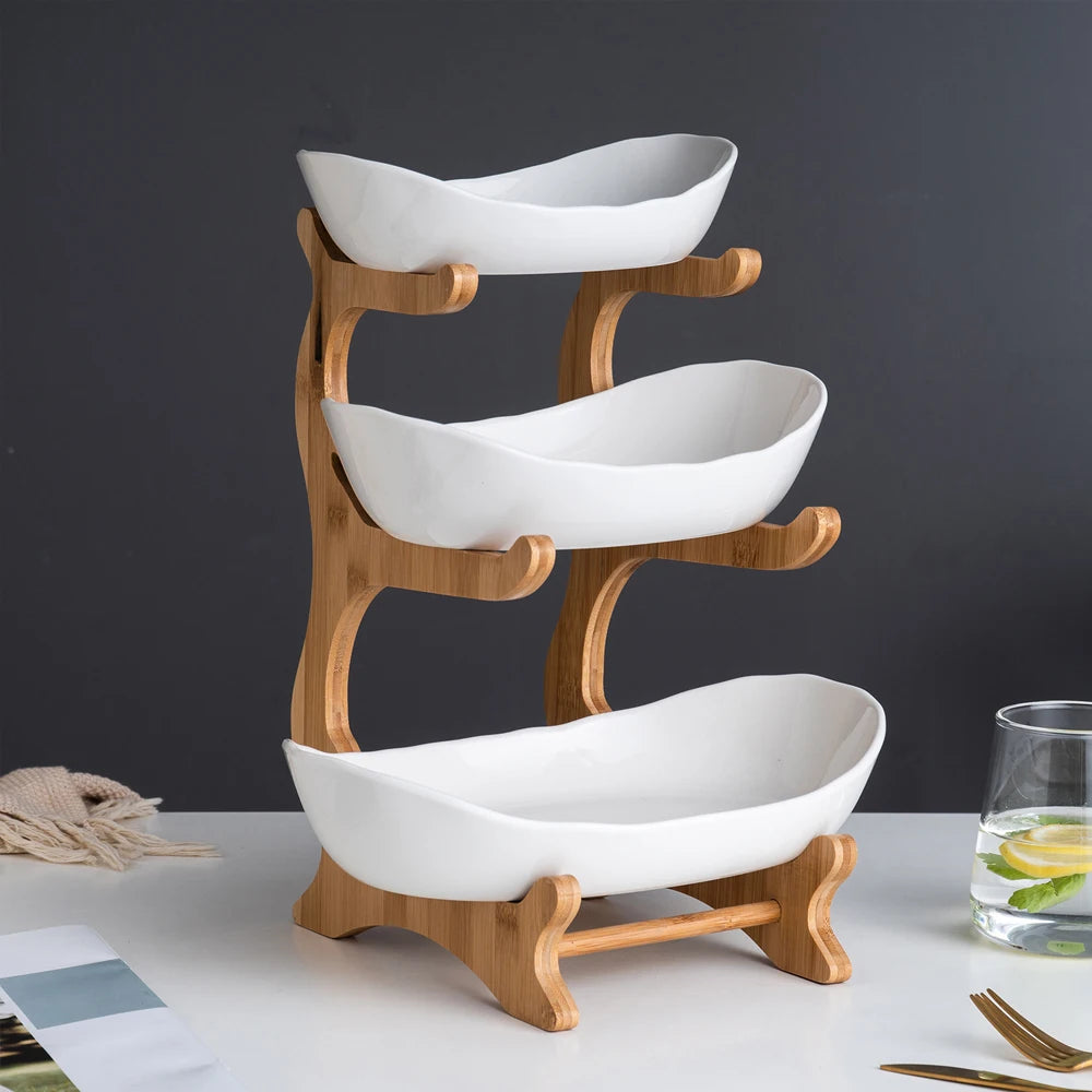 3-Tier Fruit Plate Stand - Modern Serving Dish for Snacks, Dried Fruit & Desserts