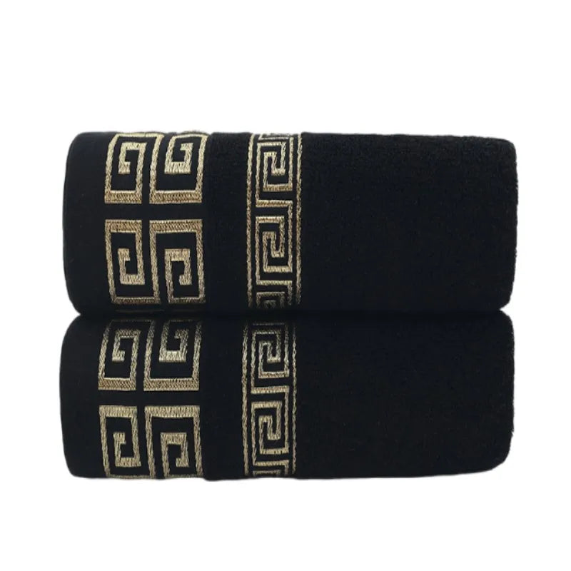 2pcs Black Cotton Towels 34x74cm/70x140cm Embroidered Hotel Bathroom Towels For Adult Quick-Dry Thicken Soft Face Bath Towels