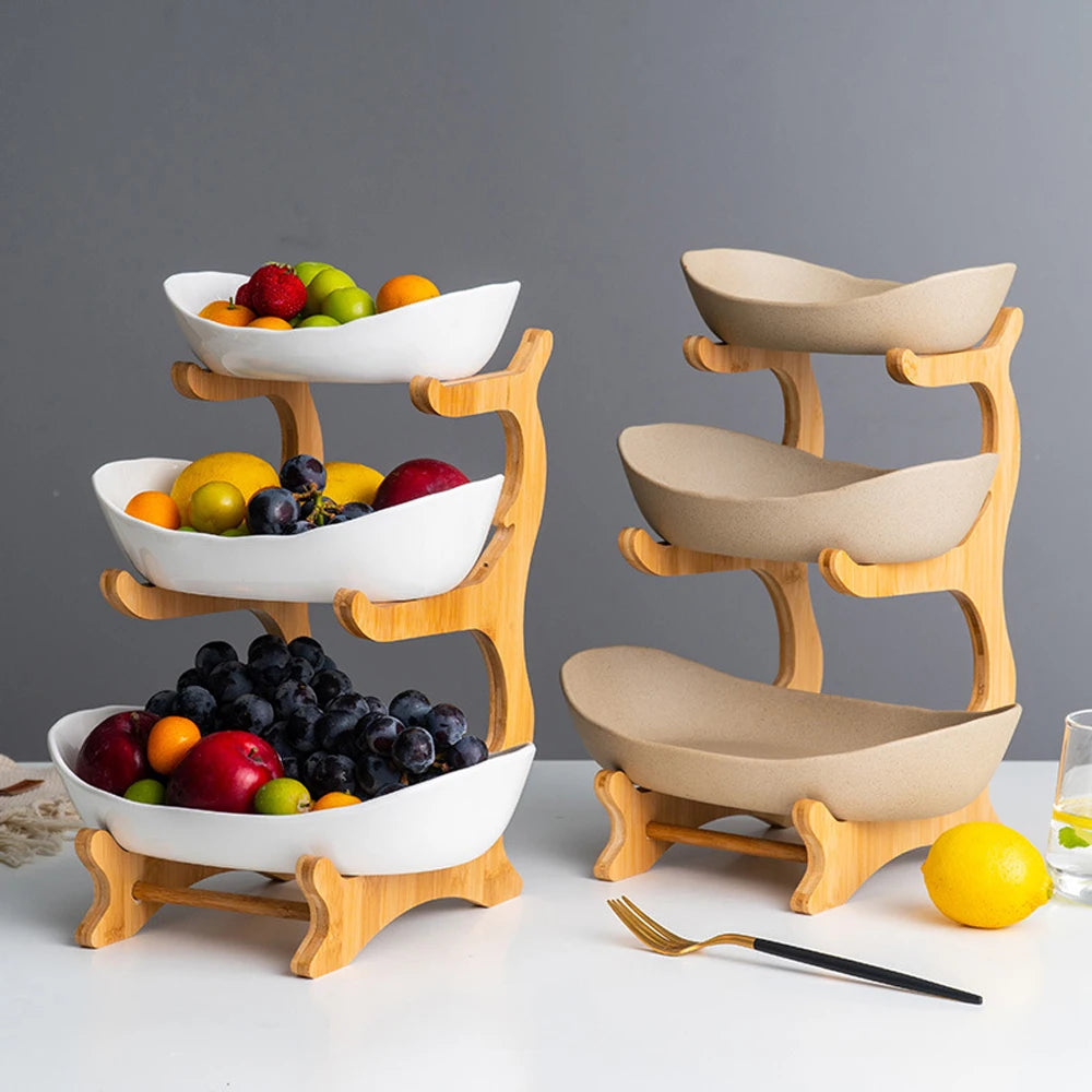3-Tier Fruit Plate Stand - Modern Serving Dish for Snacks, Dried Fruit & Desserts