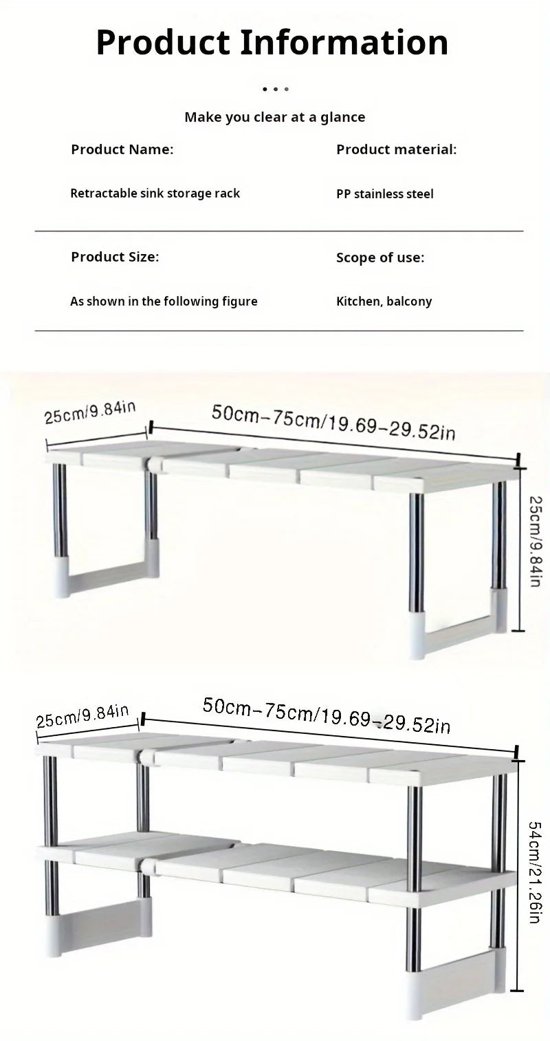 Adjustable Under Sink Storage Rack - Expandable Cabinet Organizer for Kitchen & Bathroom