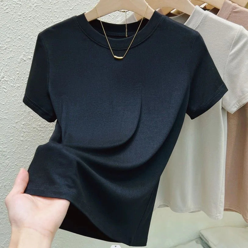 Fashion Women T Shirt Street Sexy Slim Casual T-Shirt Solid Plus Size Top Tees Summer Crew Neck Short Sleeve Women's Clothing