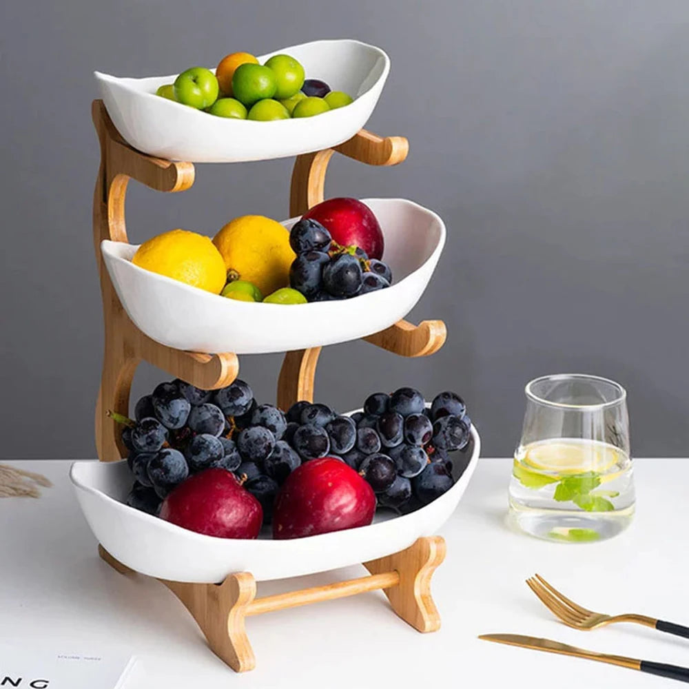 3-Tier Fruit Plate Stand - Modern Serving Dish for Snacks, Dried Fruit & Desserts