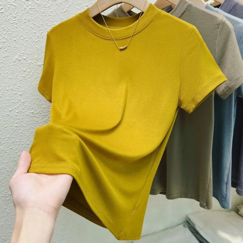 Fashion Women T Shirt Street Sexy Slim Casual T-Shirt Solid Plus Size Top Tees Summer Crew Neck Short Sleeve Women's Clothing