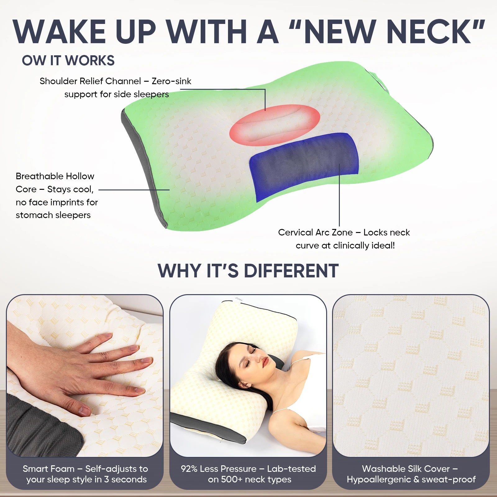 2pcs Massage Neck Pillows Adjustable Ergonomic Orthopedic Contour Support, High-Quality Pillow Core, All-Season Sleeping Comfort