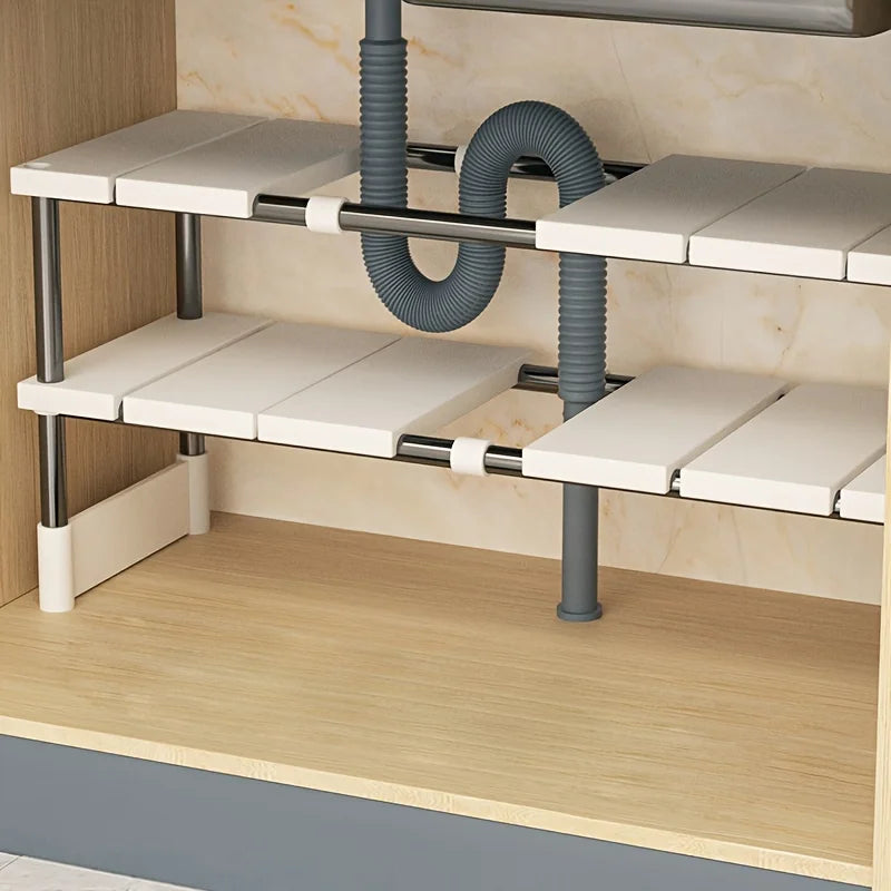 Adjustable Under Sink Storage Rack - Expandable Cabinet Organizer for Kitchen & Bathroom