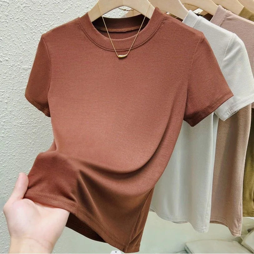 Fashion Women T Shirt Street Sexy Slim Casual T-Shirt Solid Plus Size Top Tees Summer Crew Neck Short Sleeve Women's Clothing