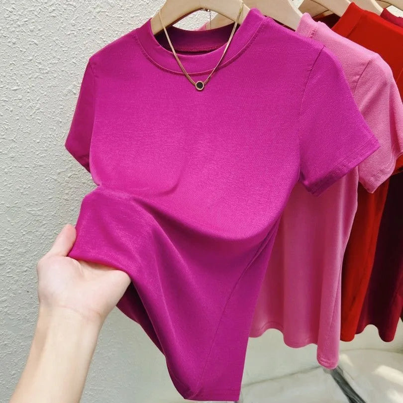 Fashion Women T Shirt Street Sexy Slim Casual T-Shirt Solid Plus Size Top Tees Summer Crew Neck Short Sleeve Women's Clothing