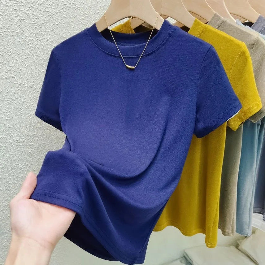Fashion Women T Shirt Street Sexy Slim Casual T-Shirt Solid Plus Size Top Tees Summer Crew Neck Short Sleeve Women's Clothing