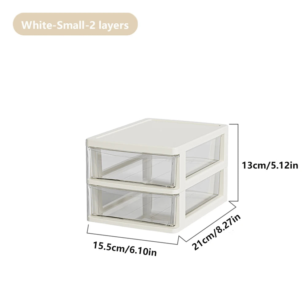 Desktop Storage Box with Drawers - 2-6 Layer Stackable Organizer for Office & Home