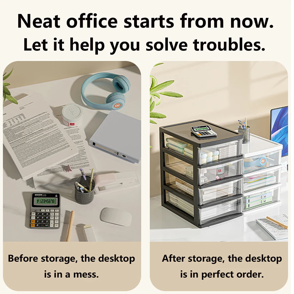 Desktop Storage Box with Drawers - 2-6 Layer Stackable Organizer for Office & Home