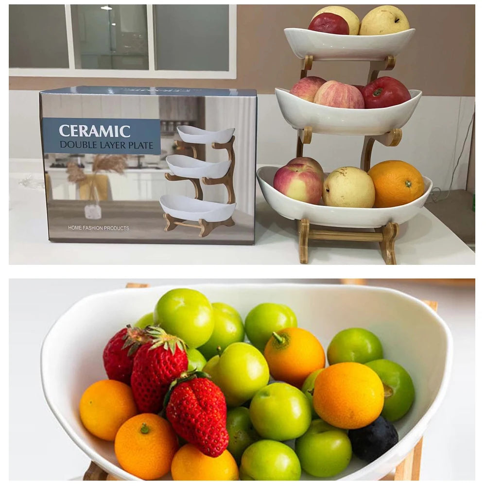 3-Tier Fruit Plate Stand - Modern Serving Dish for Snacks, Dried Fruit & Desserts