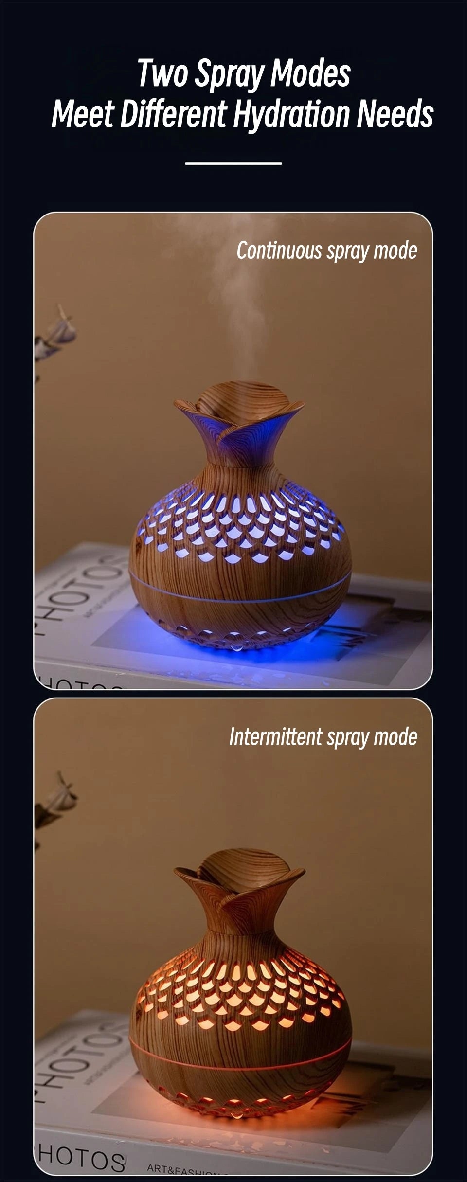 300ml USB Wood Grain Aroma Diffuser & Humidifier