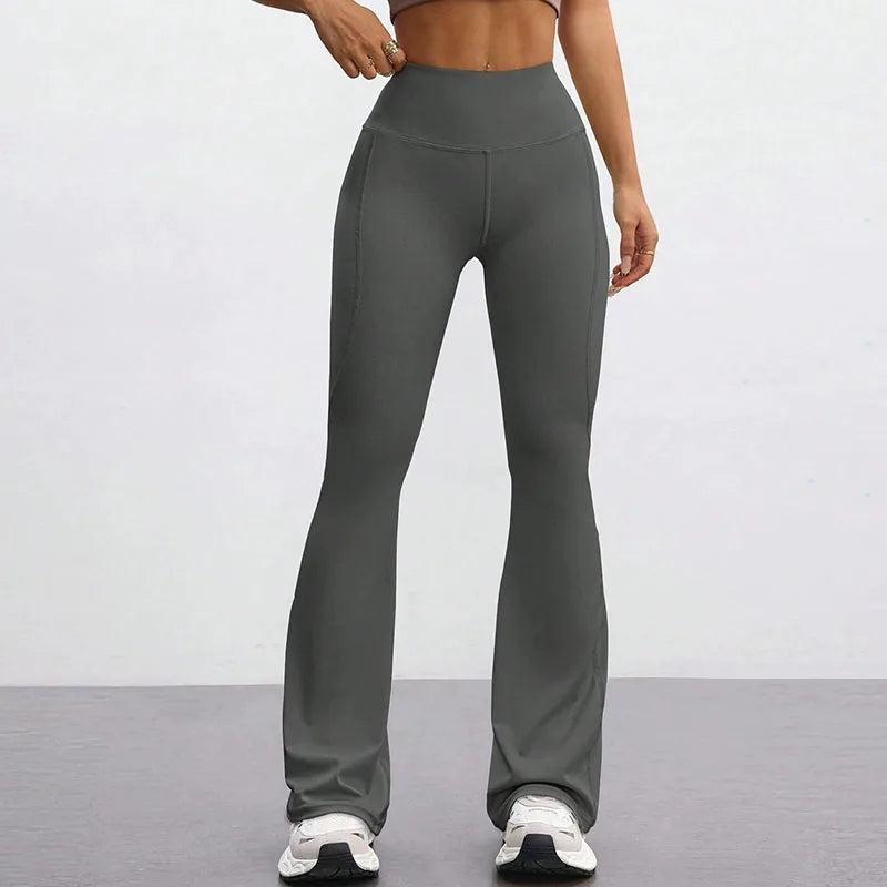 High Waisted Hip Lifting Fitness Exercise Leggings Naked Tight Elastic Yoga Bell-Bottoms Leggings Outdoor Running Sports Pants