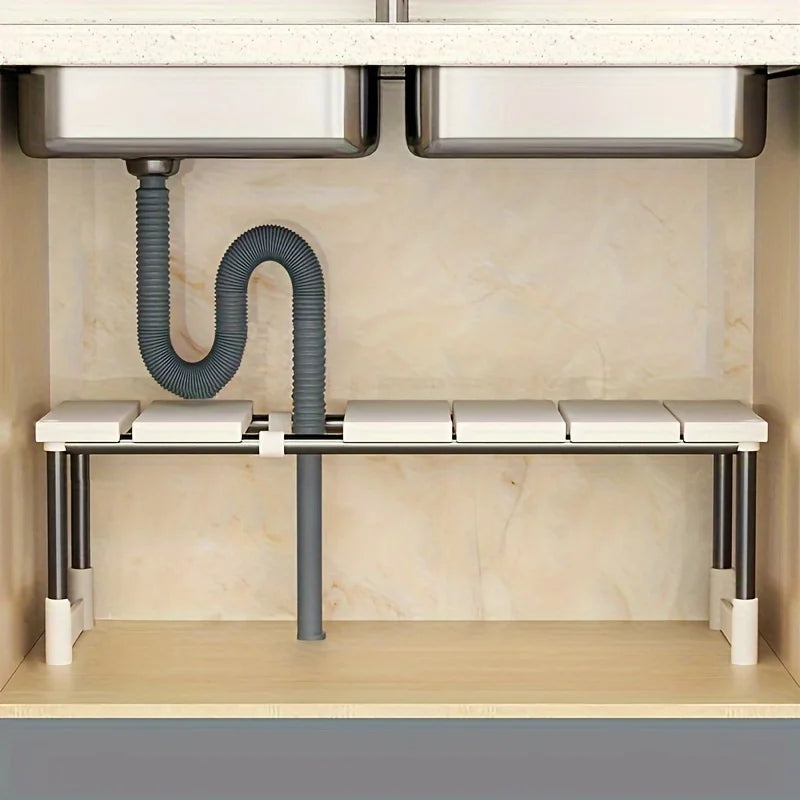 Adjustable Under Sink Storage Rack - Expandable Cabinet Organizer for Kitchen & Bathroom