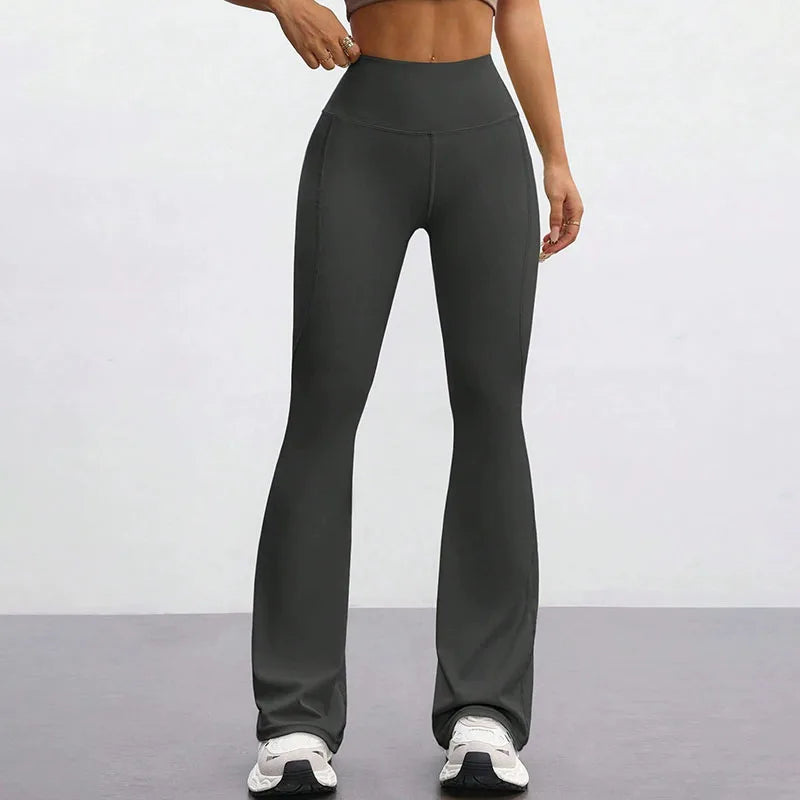 High Waisted Hip Lifting Fitness Exercise Leggings Naked Tight Elastic Yoga Bell-Bottoms Leggings Outdoor Running Sports Pants