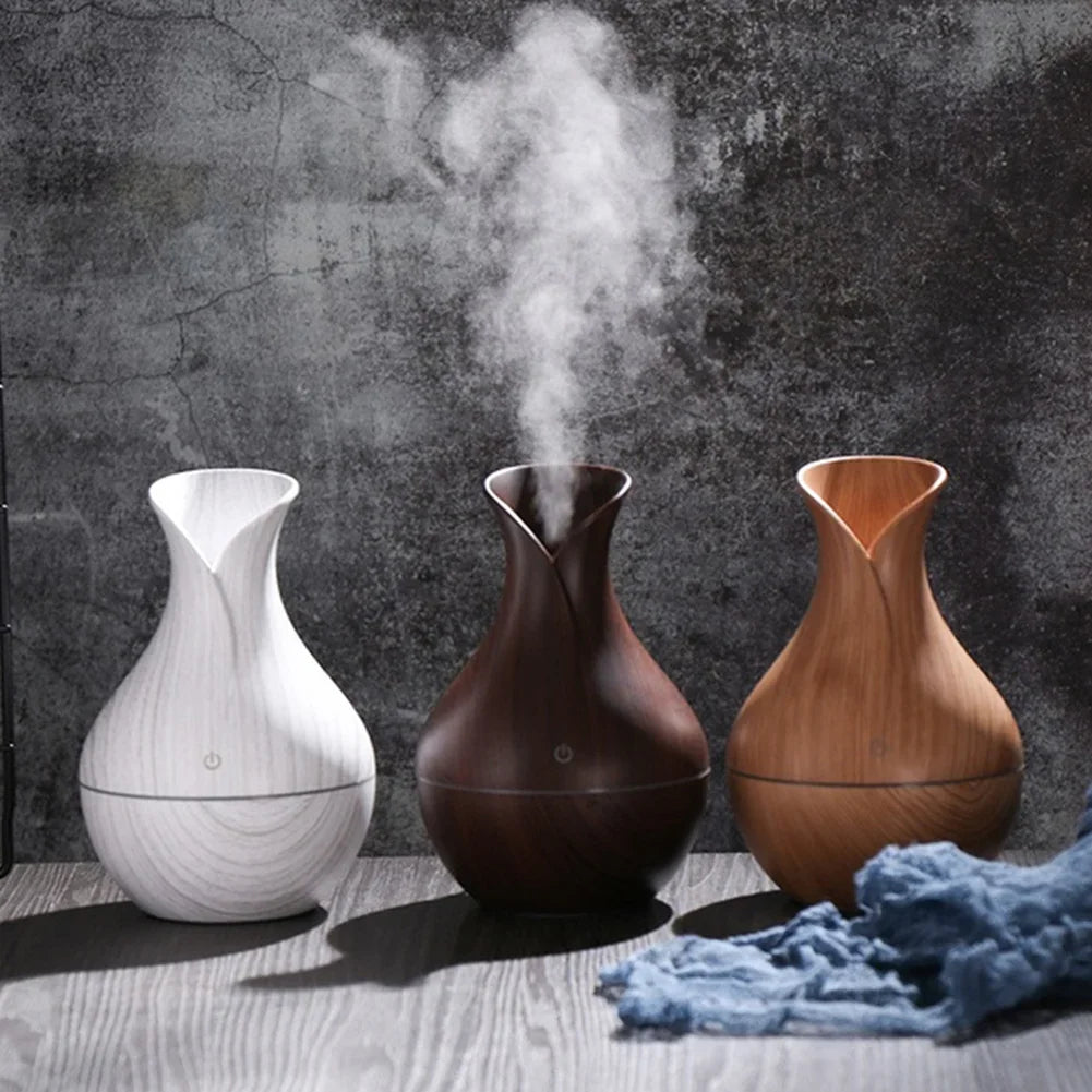 200ml LED Aromatherapy Diffuser with 7-Color Lights - Wood Grain Humidifier
