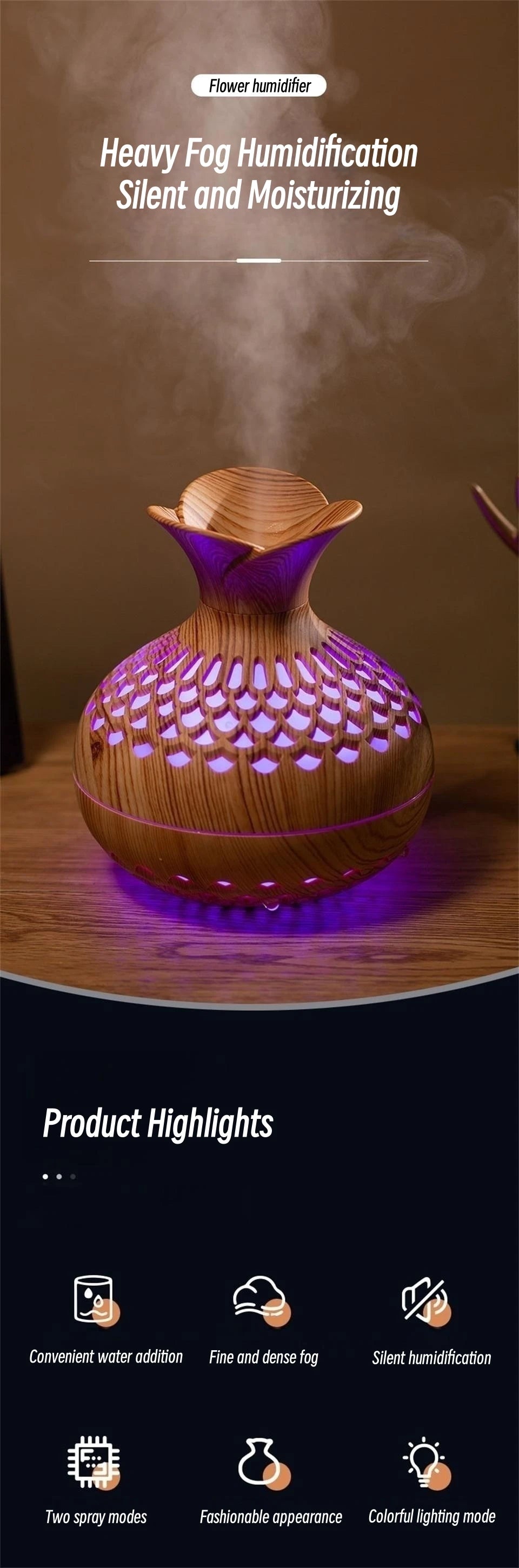 300ml USB Wood Grain Aroma Diffuser & Humidifier