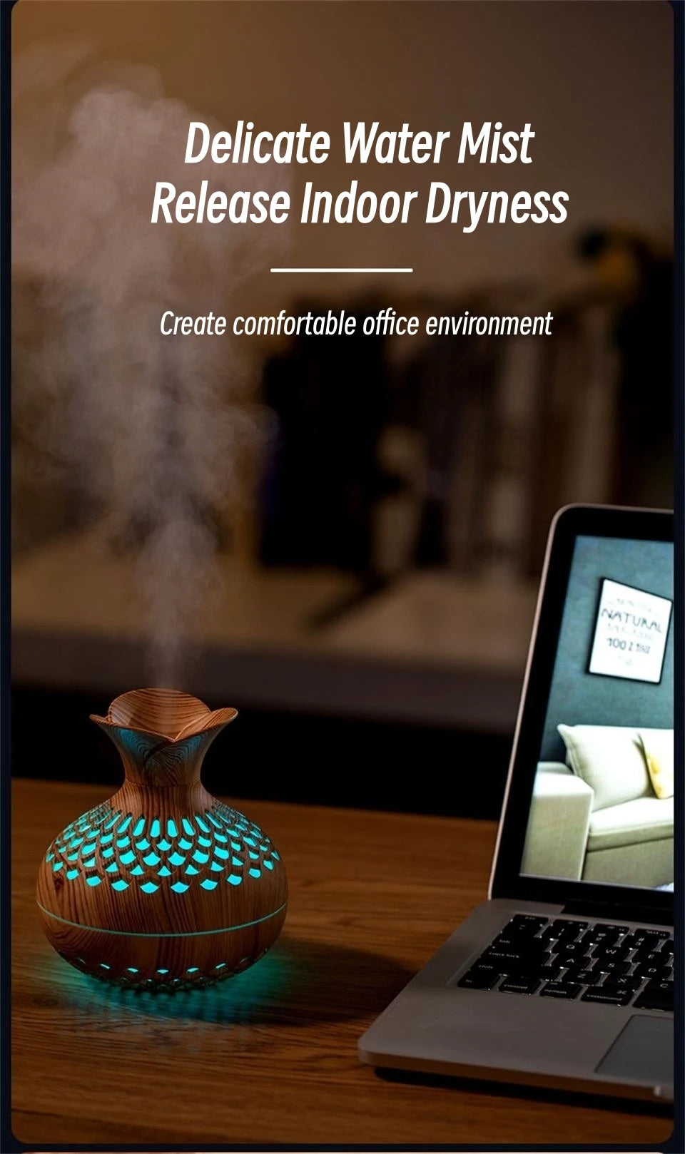 300ml USB Wood Grain Aroma Diffuser & Humidifier