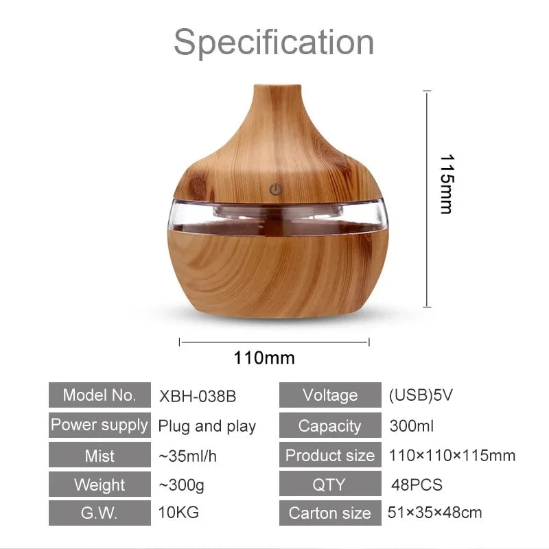 300ml Wood Grain Aroma Diffuser & Humidifier