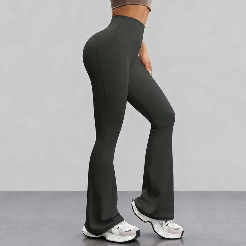 High Waisted Hip Lifting Fitness Exercise Leggings Naked Tight Elastic Yoga Bell-Bottoms Leggings Outdoor Running Sports Pants