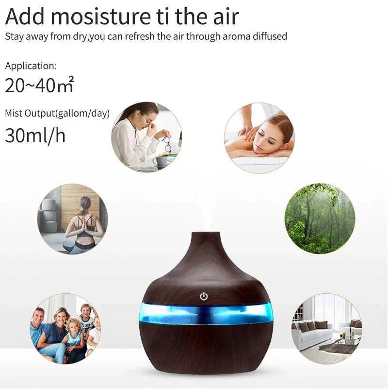 300ml Wood Grain Aroma Diffuser & Humidifier