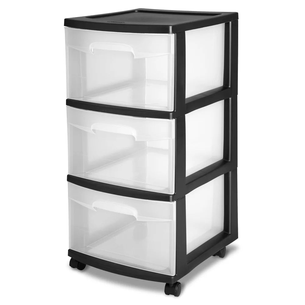 3 Drawer Plastic Storage Cart with Clear Drawers Rolling Organizer Bedroom Kitchen Bathroom Craft Room Portable Storage Solution