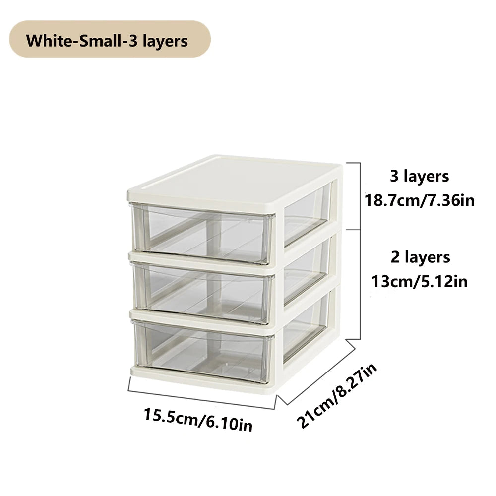 Desktop Storage Box with Drawers - 2-6 Layer Stackable Organizer for Office & Home